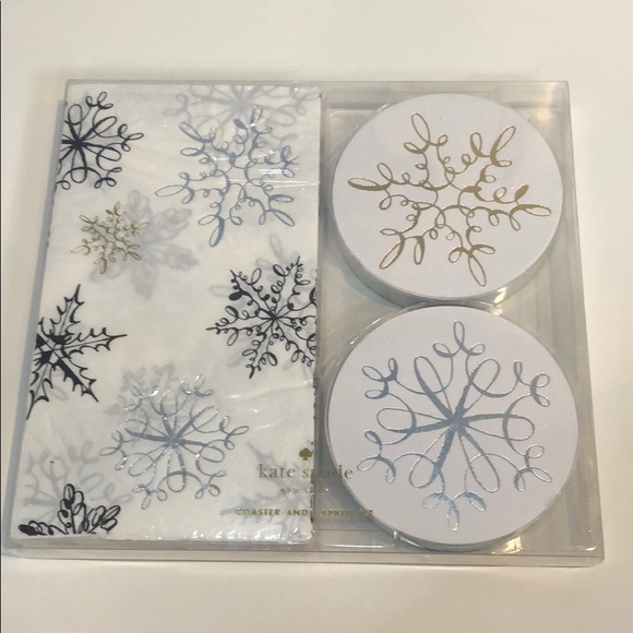KATE SPADE Snowflakes Coaster & Napkin Set, New!